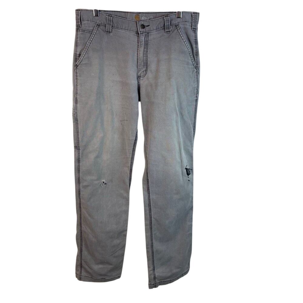 Carhartt Gray Relaxed Fit Distressed Stained Jeans Size 34